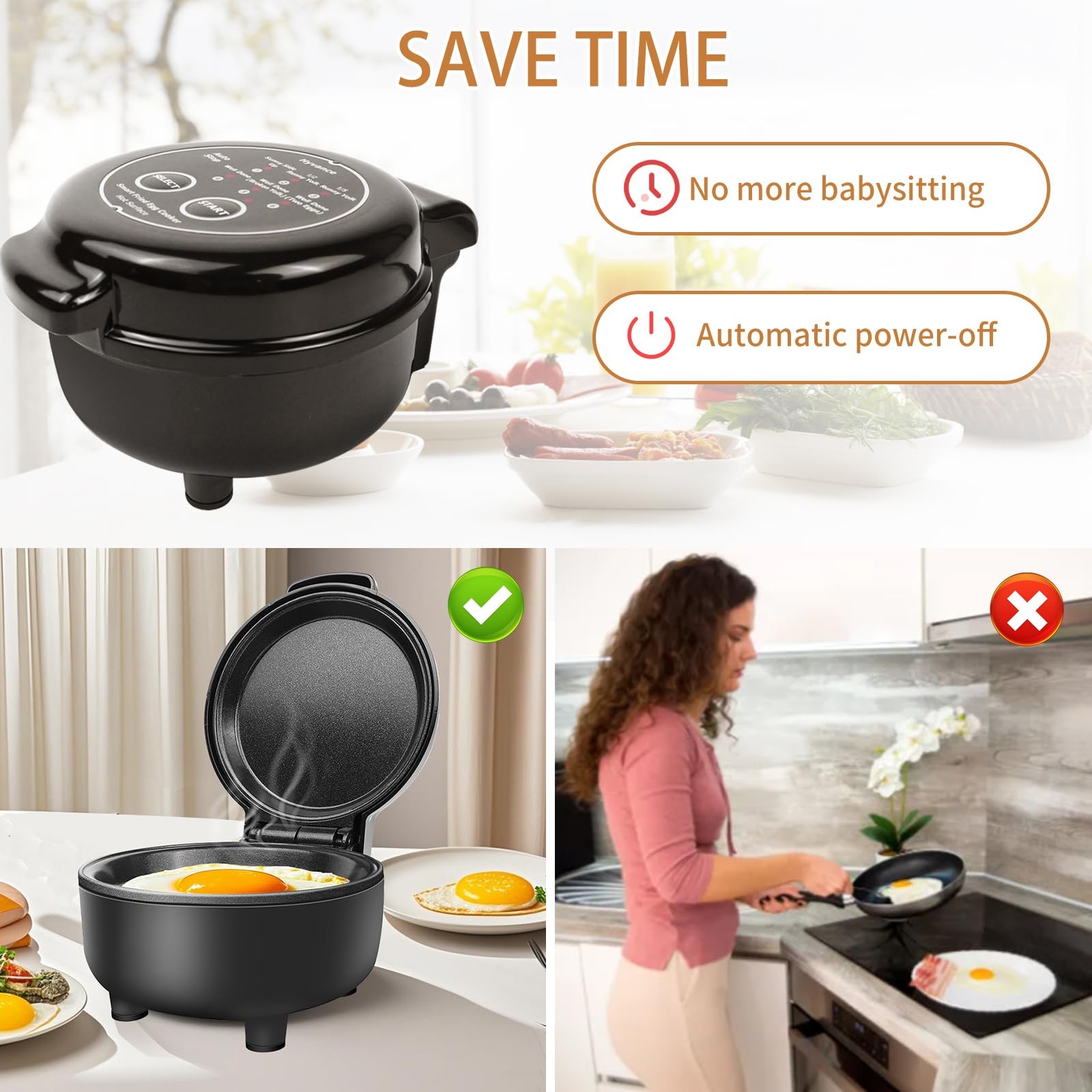 Hyvance Smart Fried Egg Cooker, Automatic Maker for COMPACT, Black