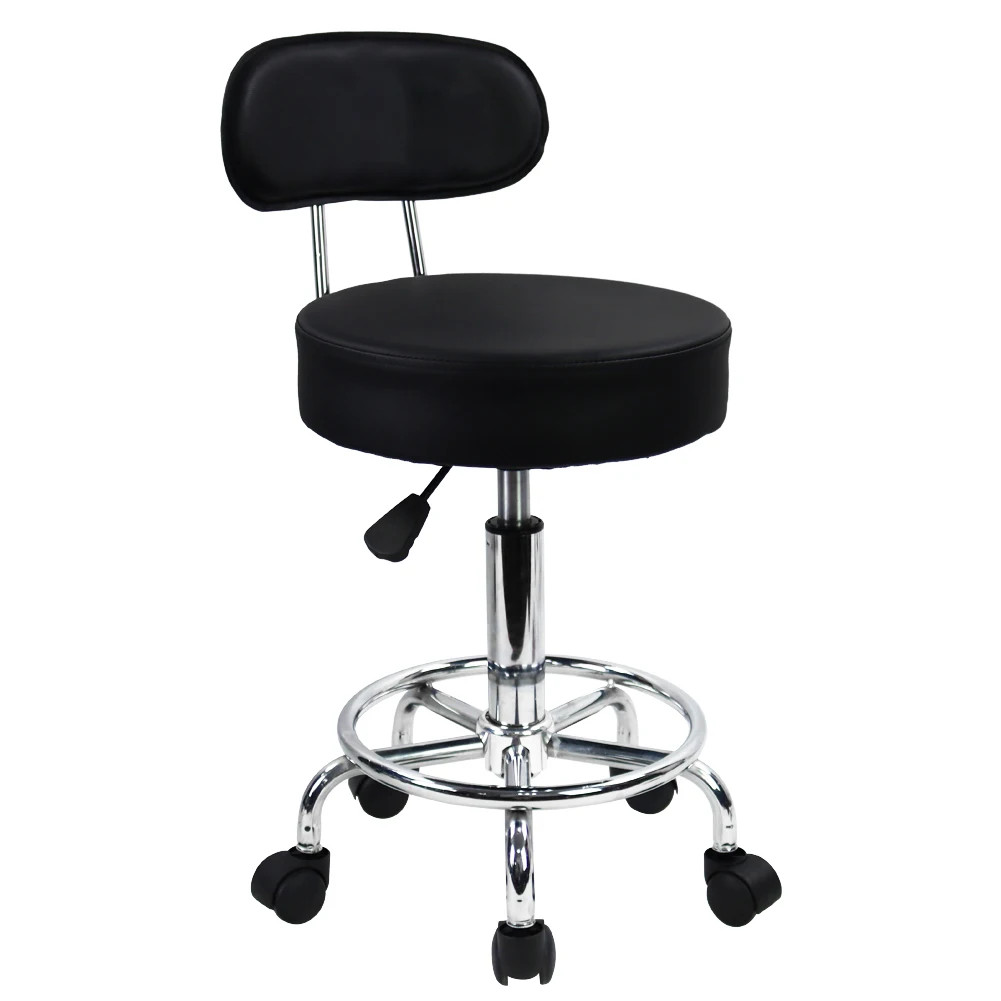 PU Leather Rolling Stool Mid-Back w Footrest Height Adjustable Swivel Task Chair