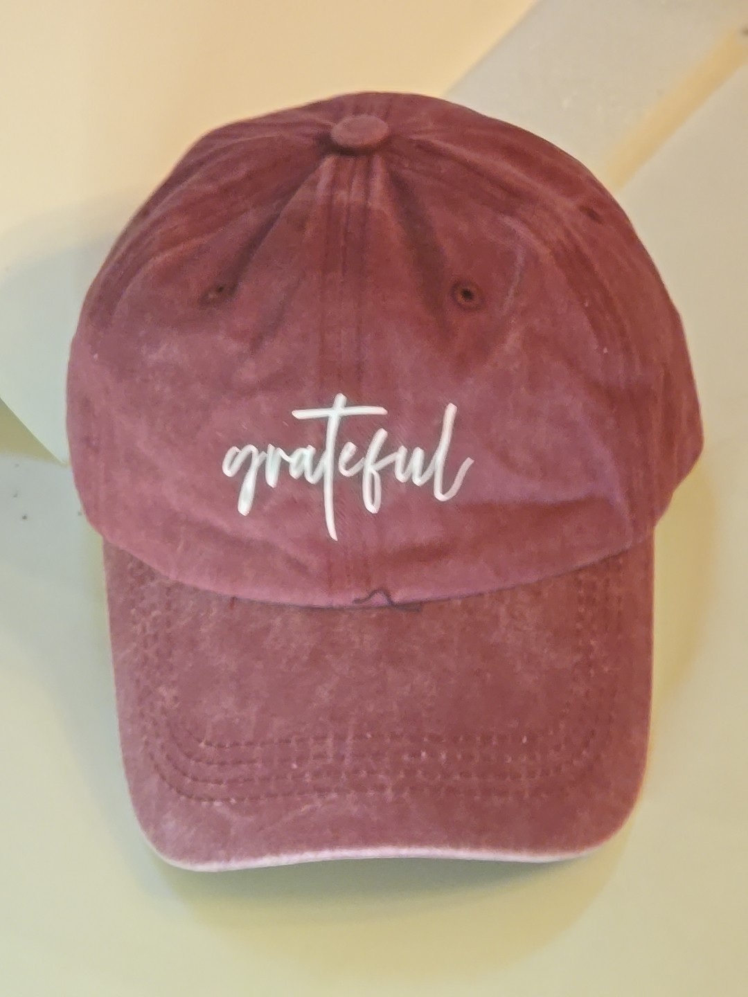 Christian Grateful  Letter Print Ball Cap  Distressed Wash Rose