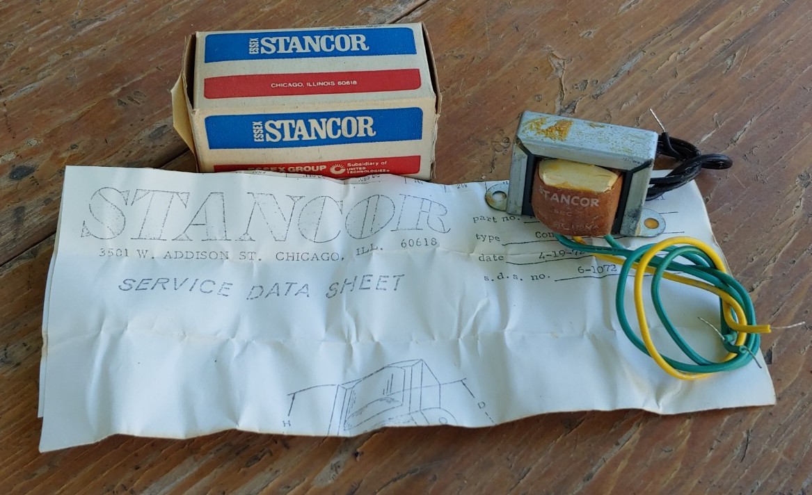 NOS Original 1972 STANCOR Model P-8601 CONTROL TRANSFORMER w/DATA SHEET