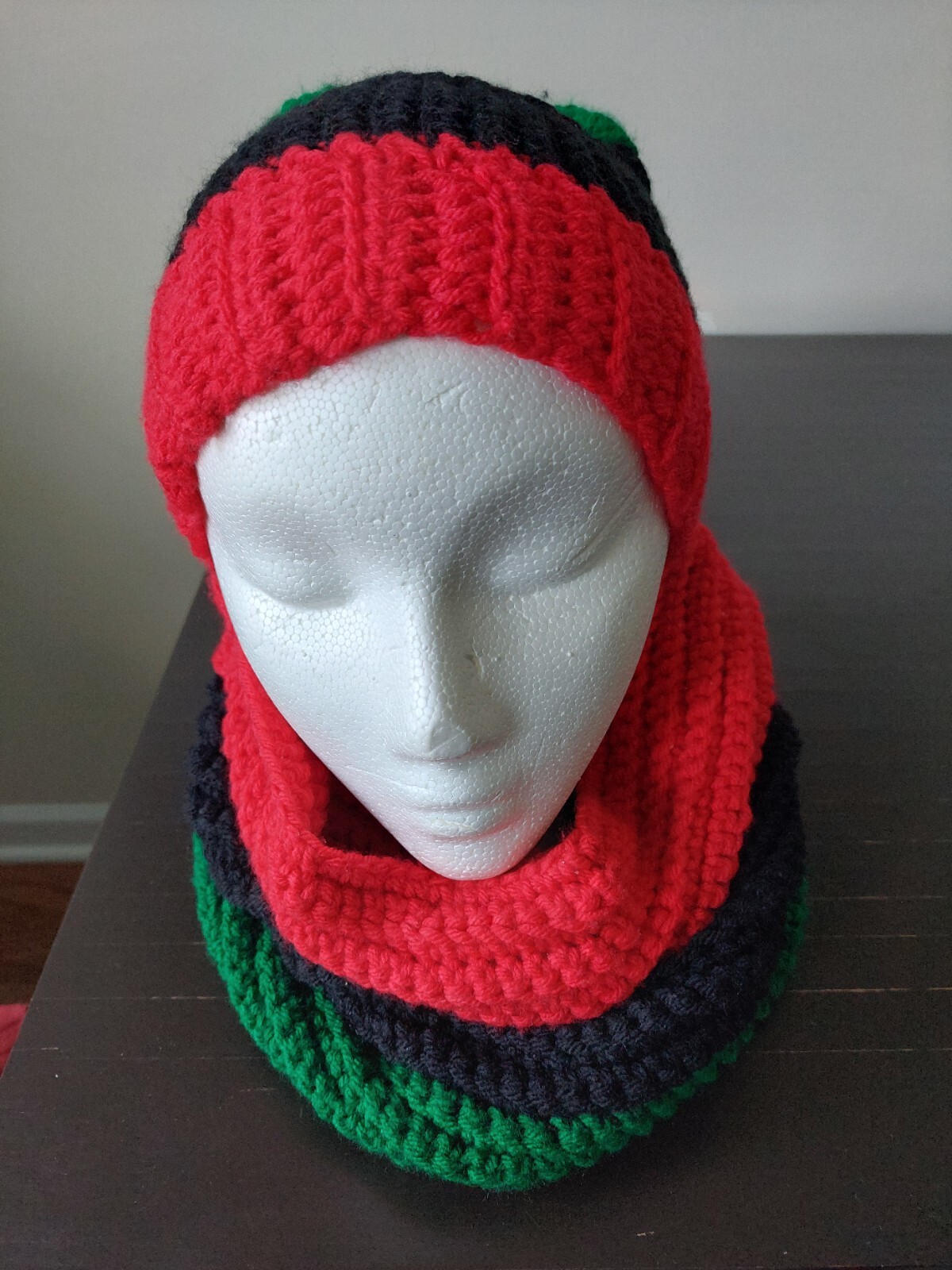 Unisex Hat With Cowl. One Size.  Red Heart Yarn. Acrylic Very Warm. Handmade