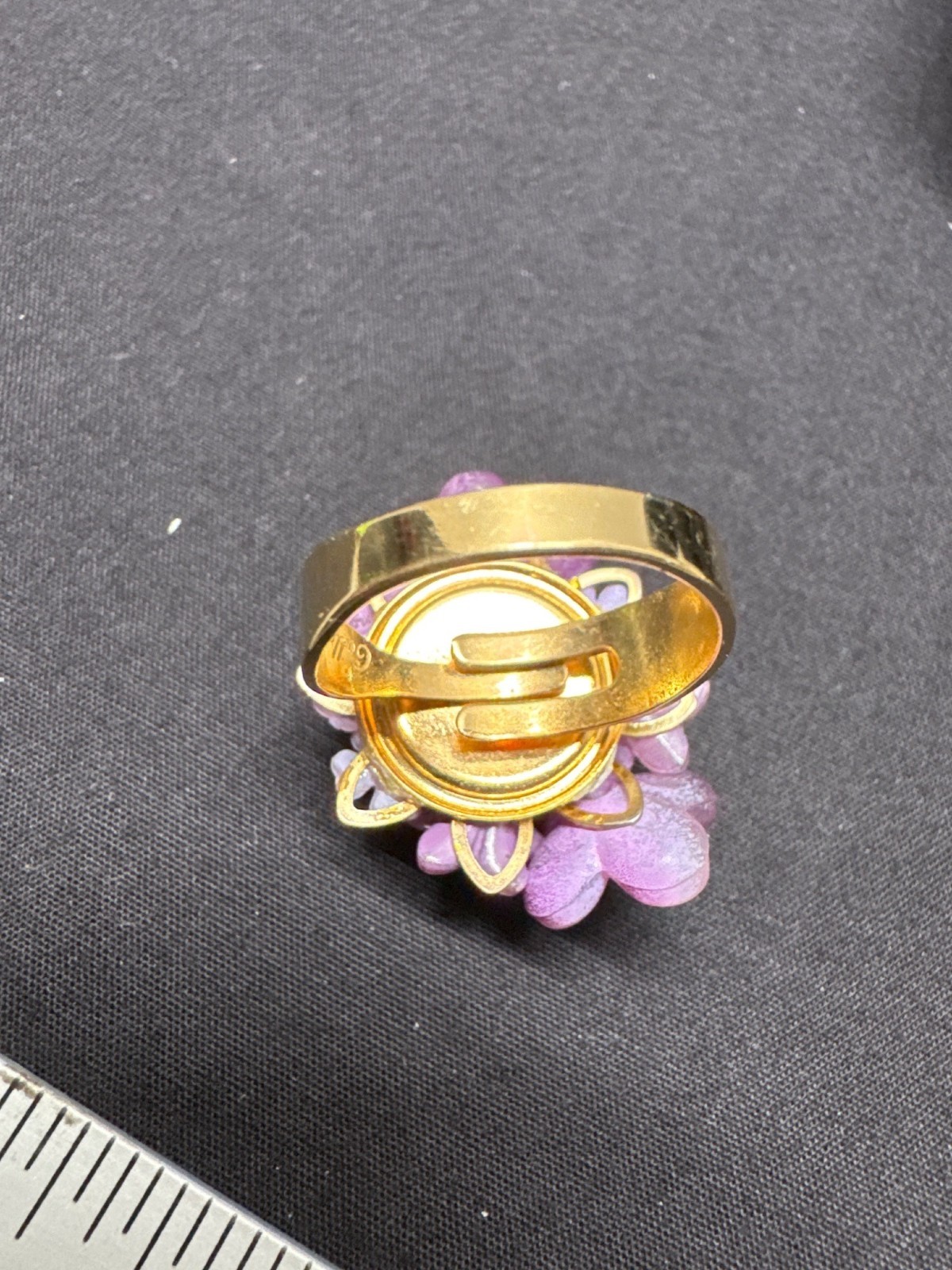 Artisan Handcrafted Purple Lilac Flower Cluster Ring Gold Adjustable Statement P