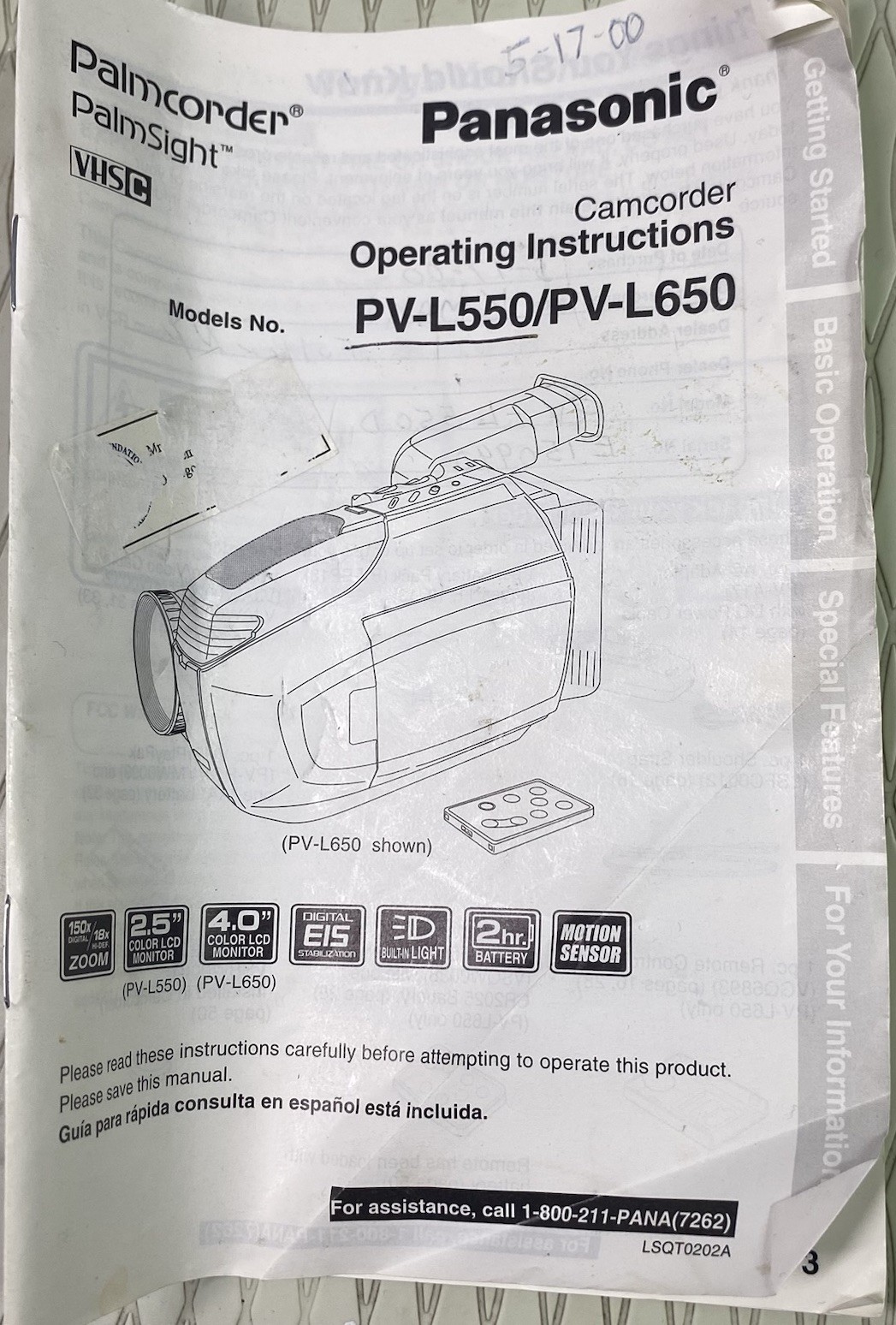 Panasonic Camcorder Manual Only - PV-L550/ L650 Operating Instructions