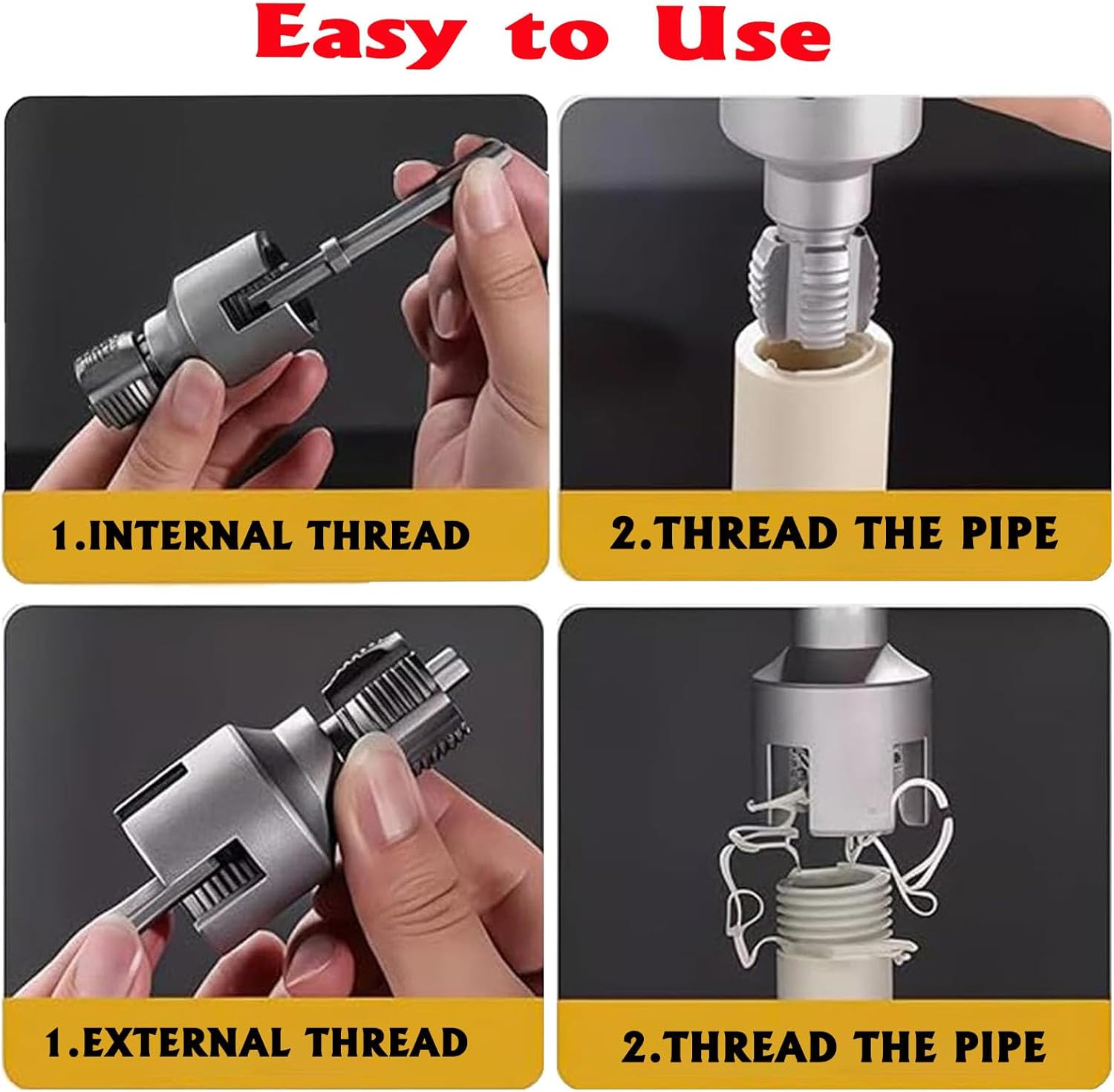 PVC Pipe Threader Kit 3 Piece Set 1/2 3/4 1 NPT Sizes Dual-Function Intern