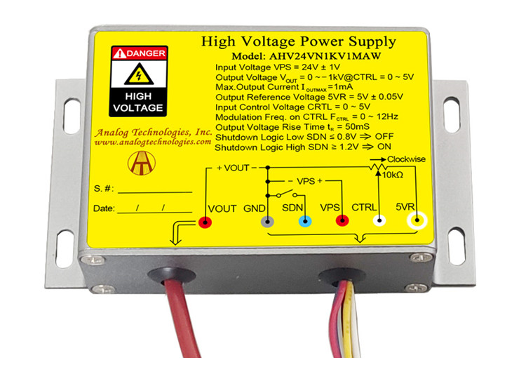 AHV24VN1KV1MAW High Voltage DC-DC Power Supply 24V Input -1kV 1mA Output