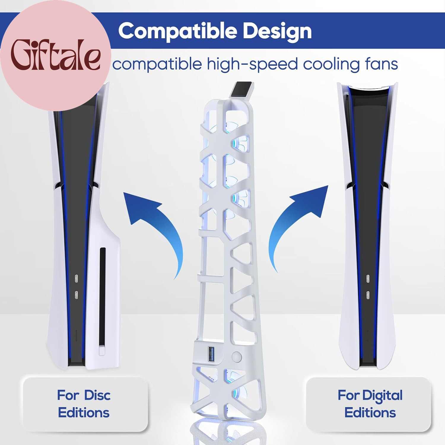 Cooling Fan for PS5 Slim Console, Quiet Cooling System with Memory Function and