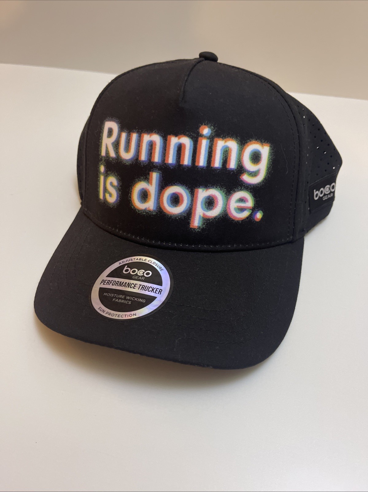 Altra Running Is Dope Hat BOCO Gear Black Performance Technical Trucker Cap