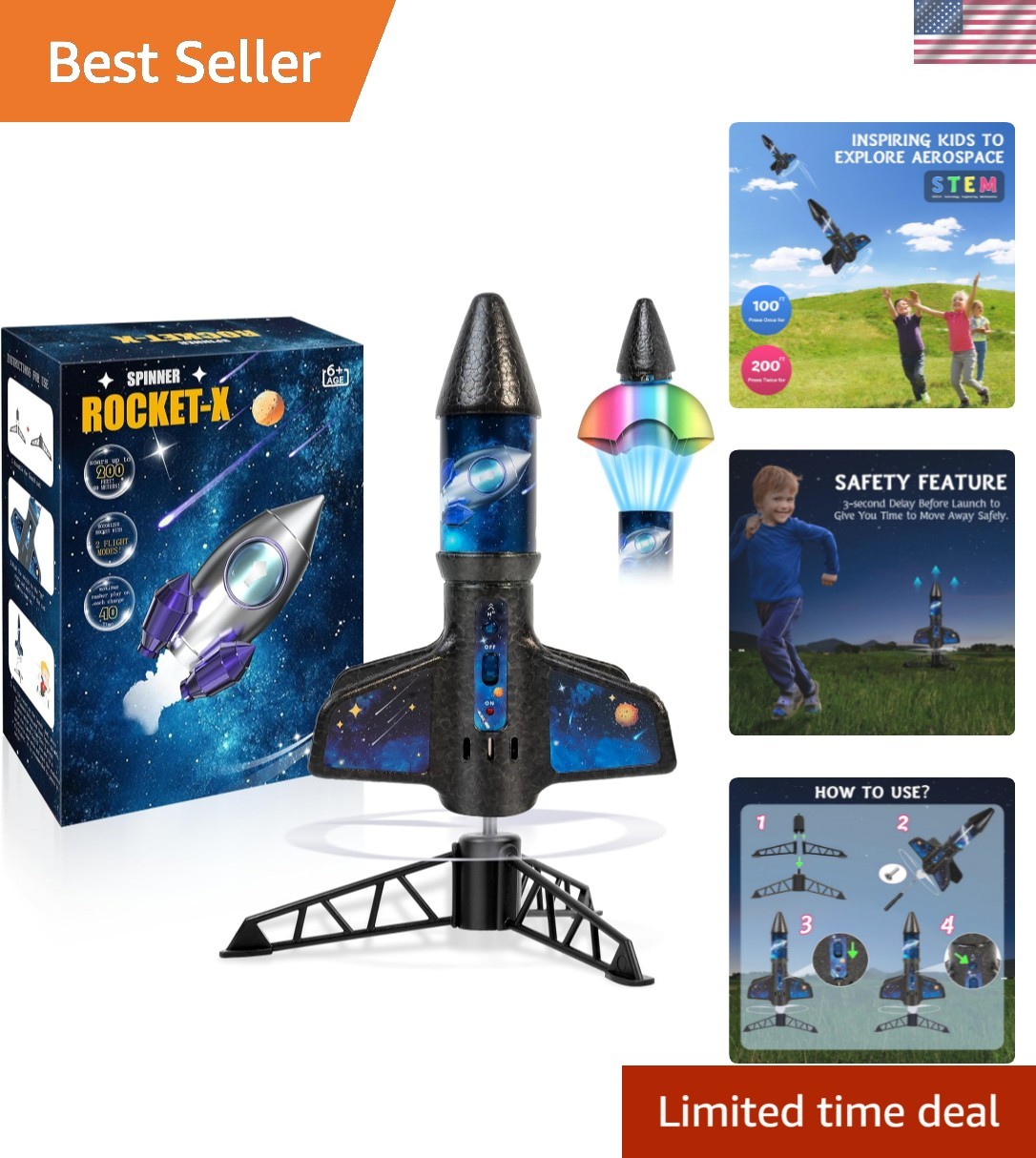 Rocket Launcher for Kids -200 Feet of Flight Altitude, Auto Electric Rocket T...
