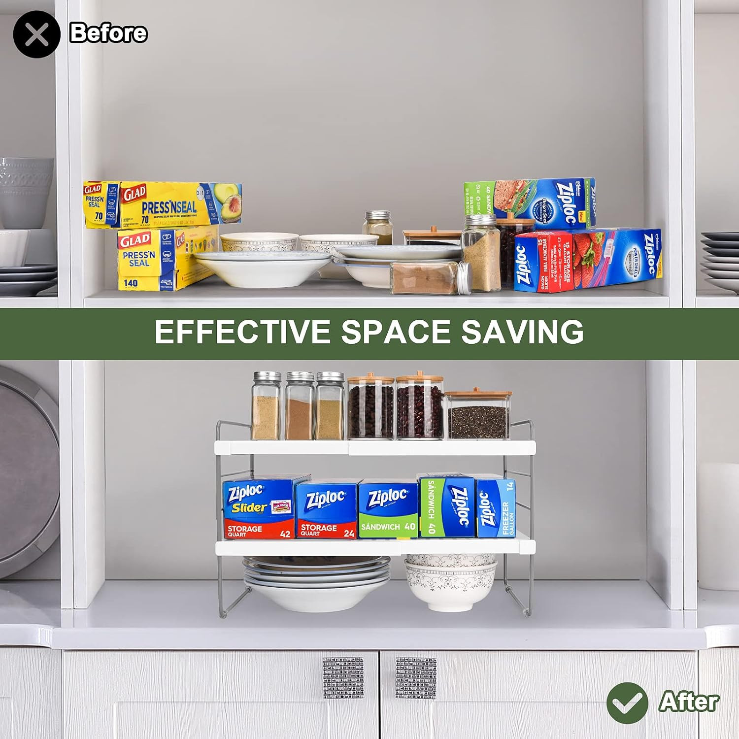 2 Pack Expandable Kitchen Wrap Organizer Rack, Height & Width Adjustable Aluminu