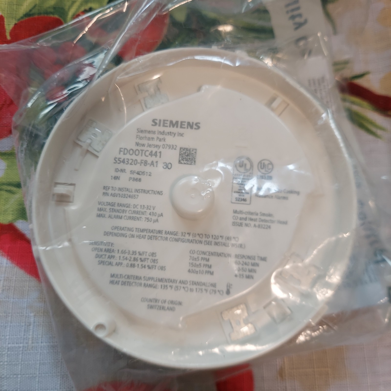 Siemens FDOOTC441 Multi-Criteria Fire | CO Detector.