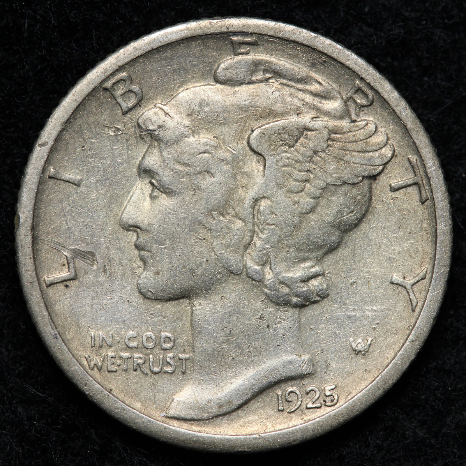 1925-S Mercury Silver Dime AU E287 QWPM