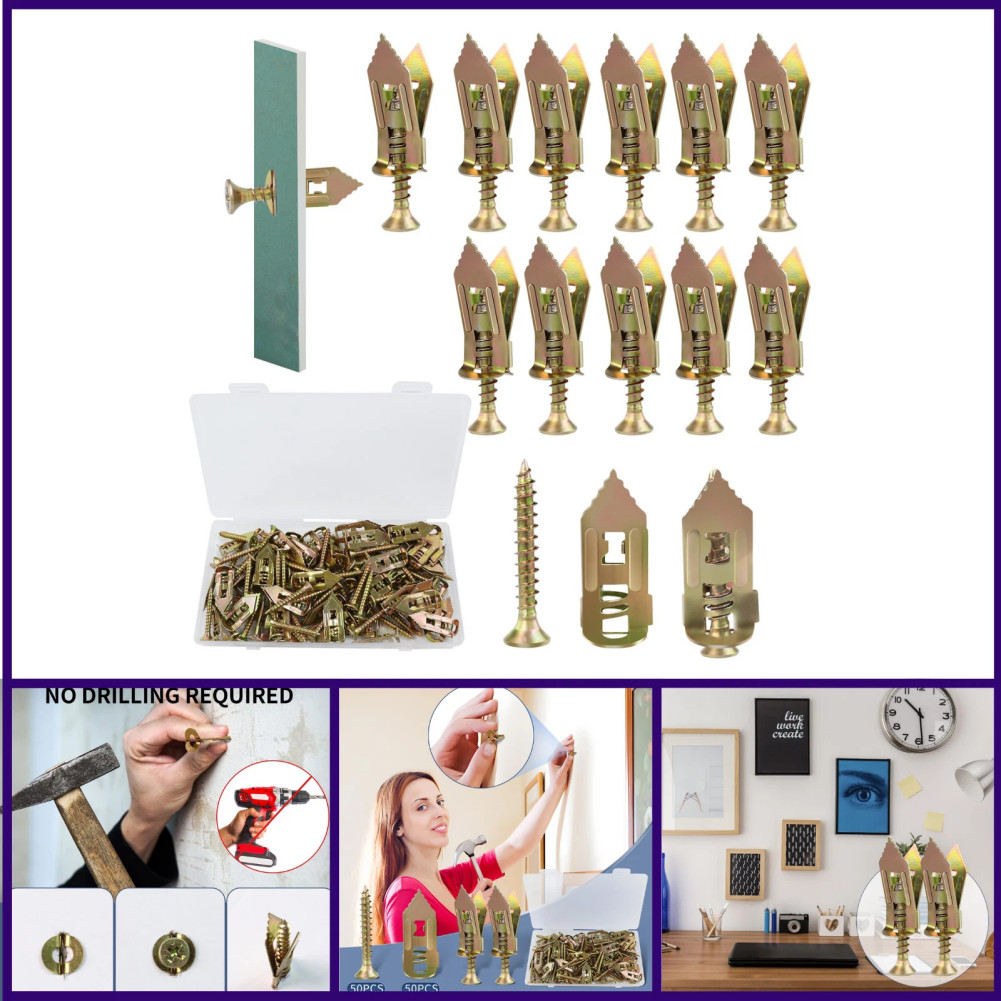100 Pack Self Drilling Drywall Anchors with Screws, Suitable for Tv, Cabinets