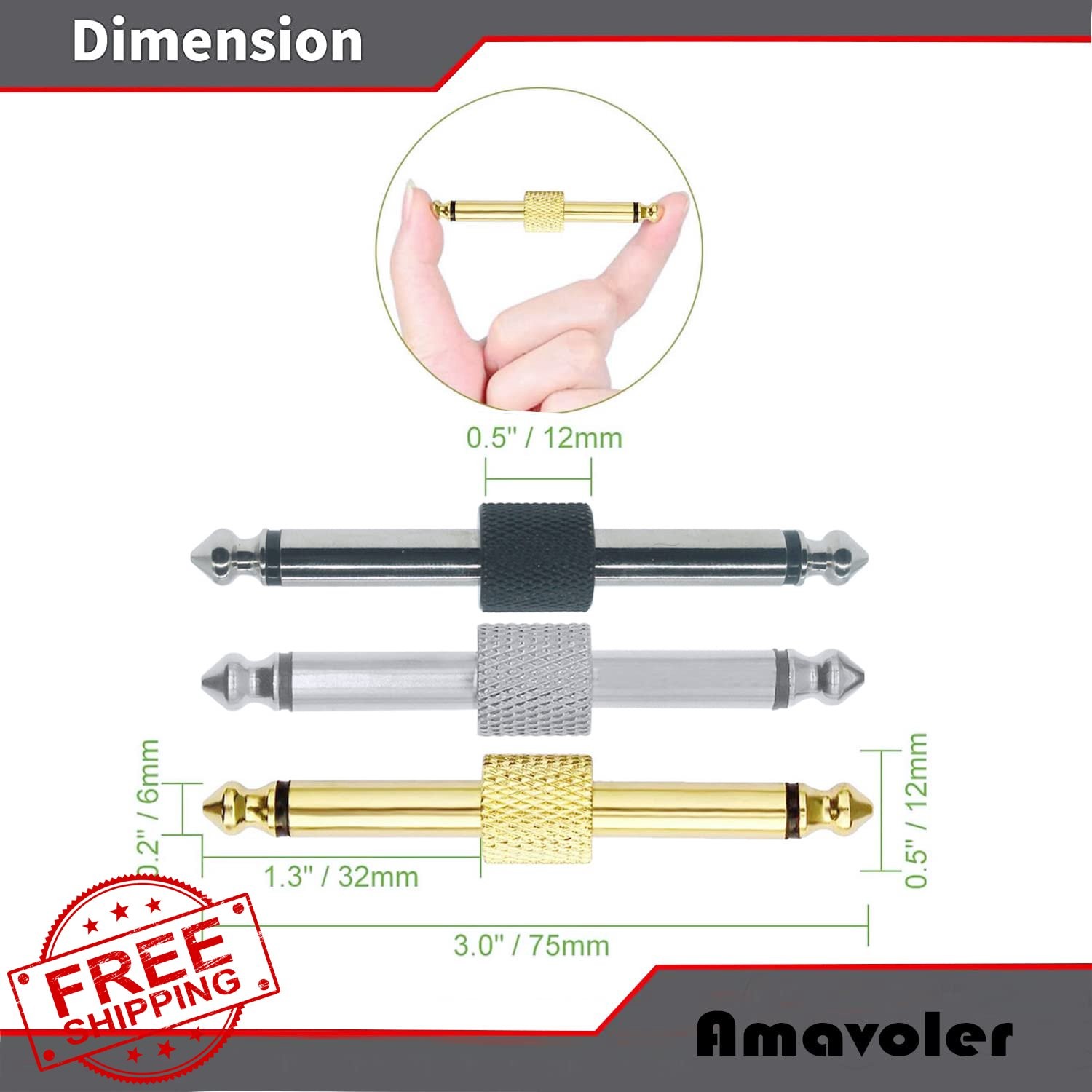 amavoler 4 Pack 1/4" Black Guitar Pedal Coupler