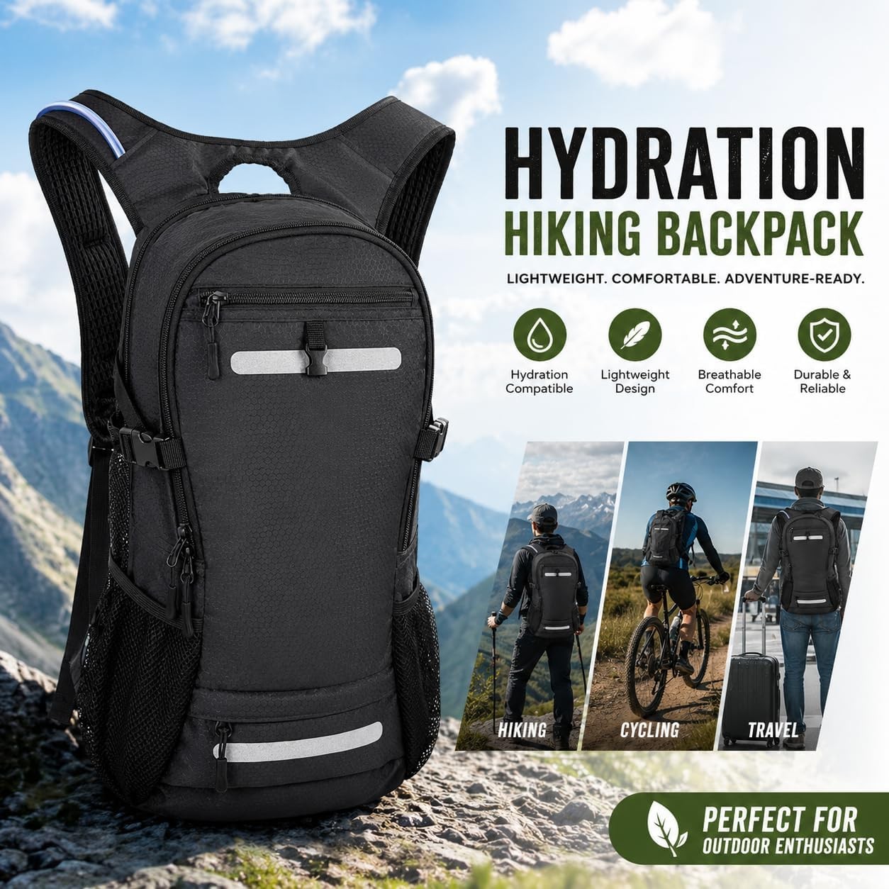 20L Hiking Backpack with 3L Water Bladder Hydration for Camping