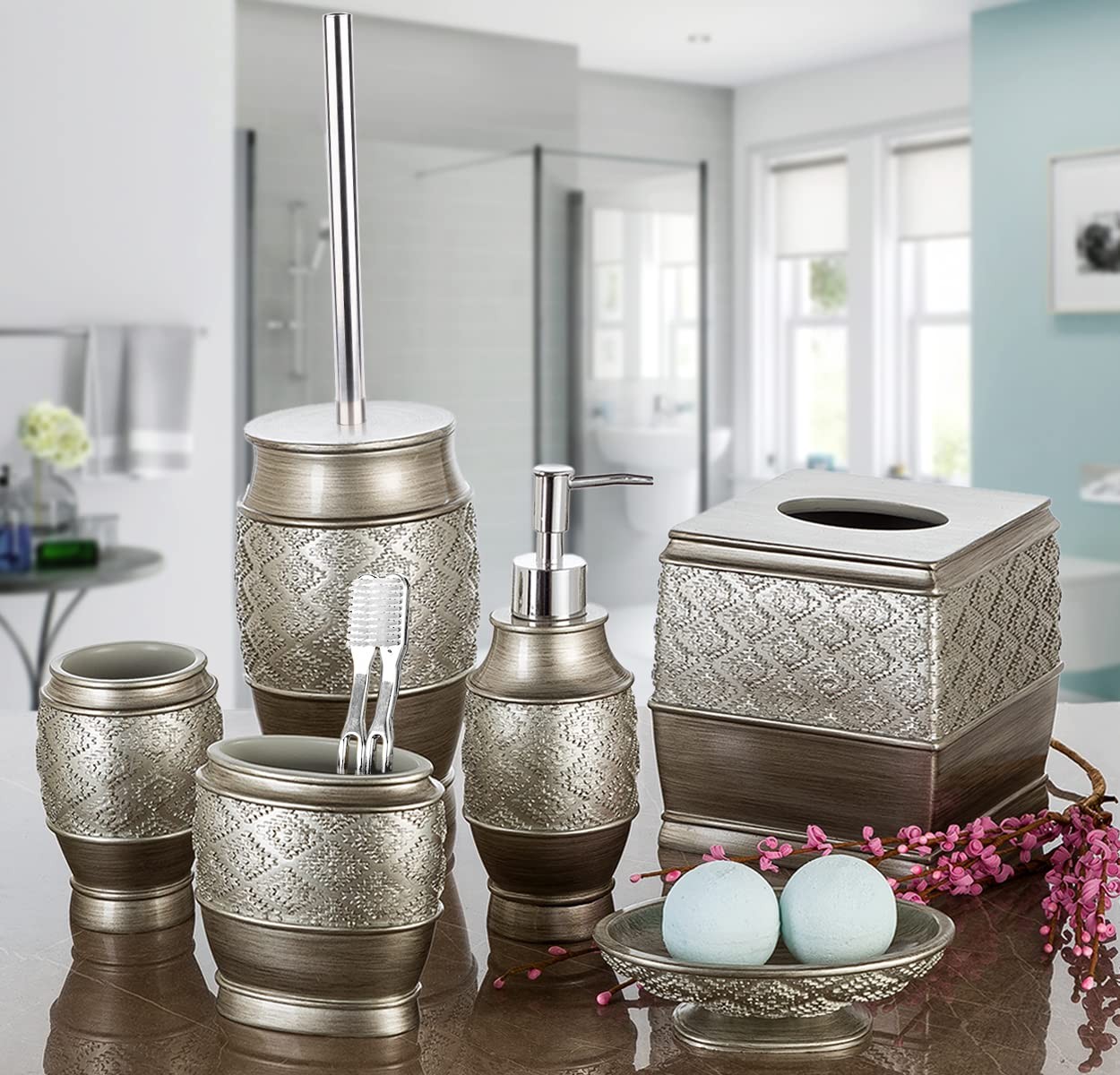 Dublin Silver Bathroom Accessory Set - Brushed Silver Bathroom Sets Accessori...