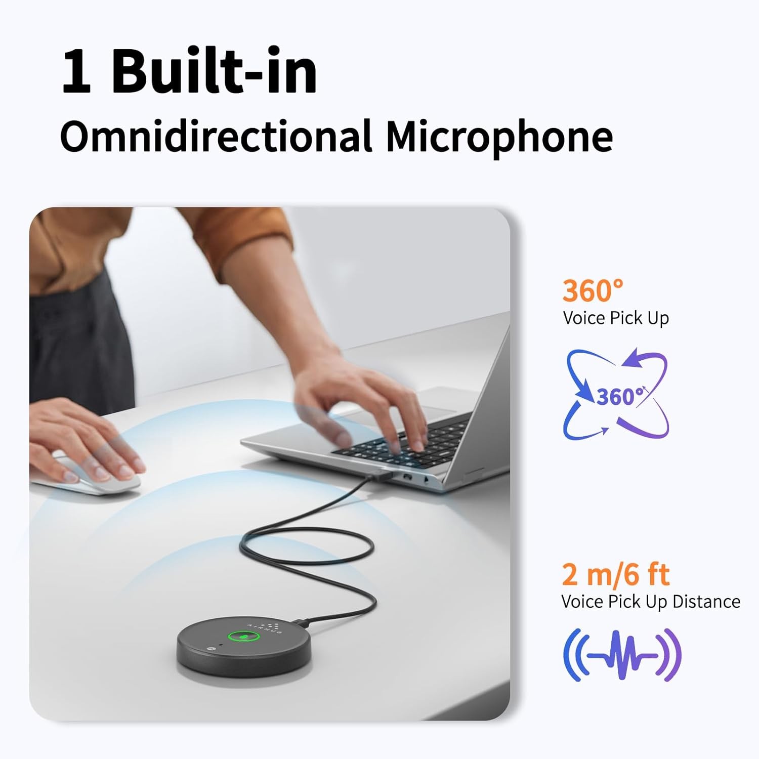 AIRHUG USB Microphone No Speaker,Desktop Computer Mic, Mute Button with LED Indi
