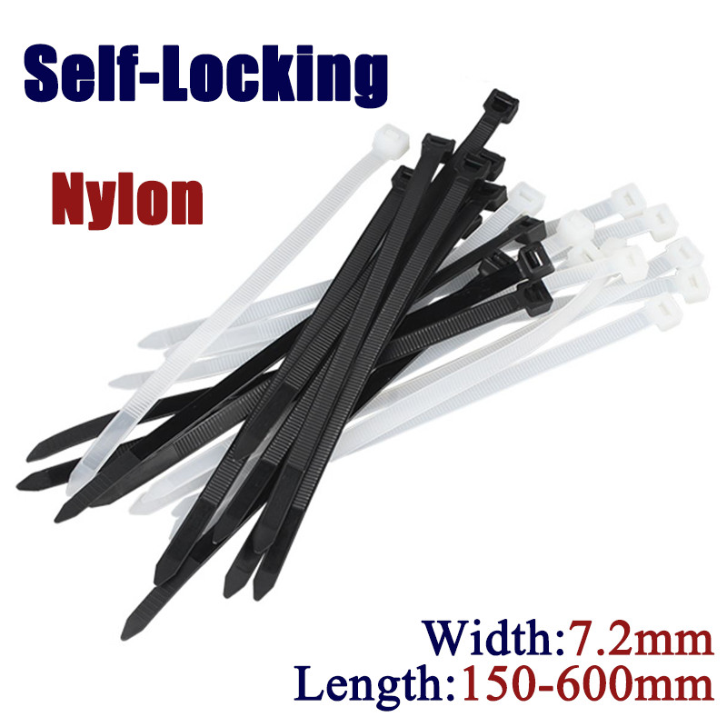 Self-Locking Plastic Nylon Cable Ties Nylon Zip Tie Wrap Black/White Width:7.2mm
