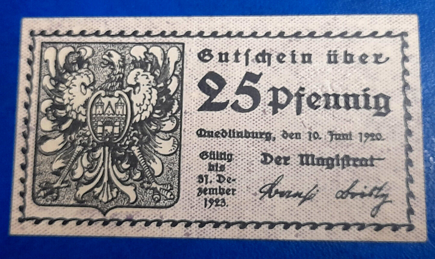 QUEDLINBURG NOTGELD 25 PFENNIG 1920 EMERGENCY MONEY GERMANY BANKNOTE (32409)