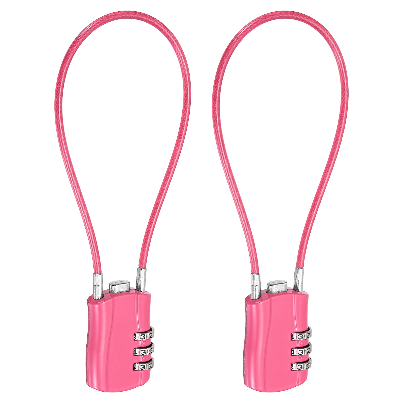 3-Digit Combination Padlock with Coated Steel Wire Rope (9.8", Rose Red) (2Pcs)