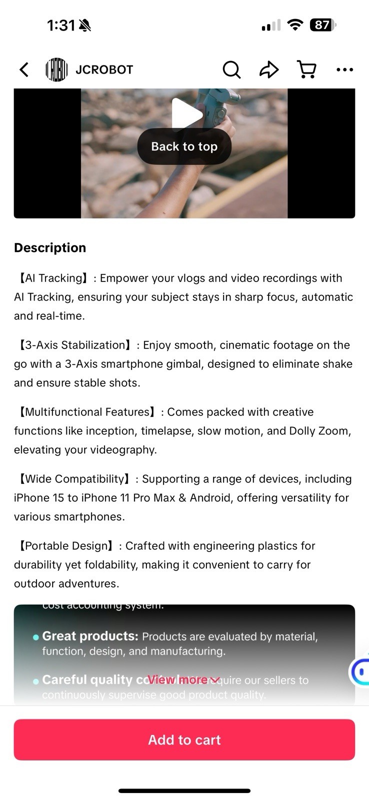 L7C Pro Foldable Gimbal JCRobot