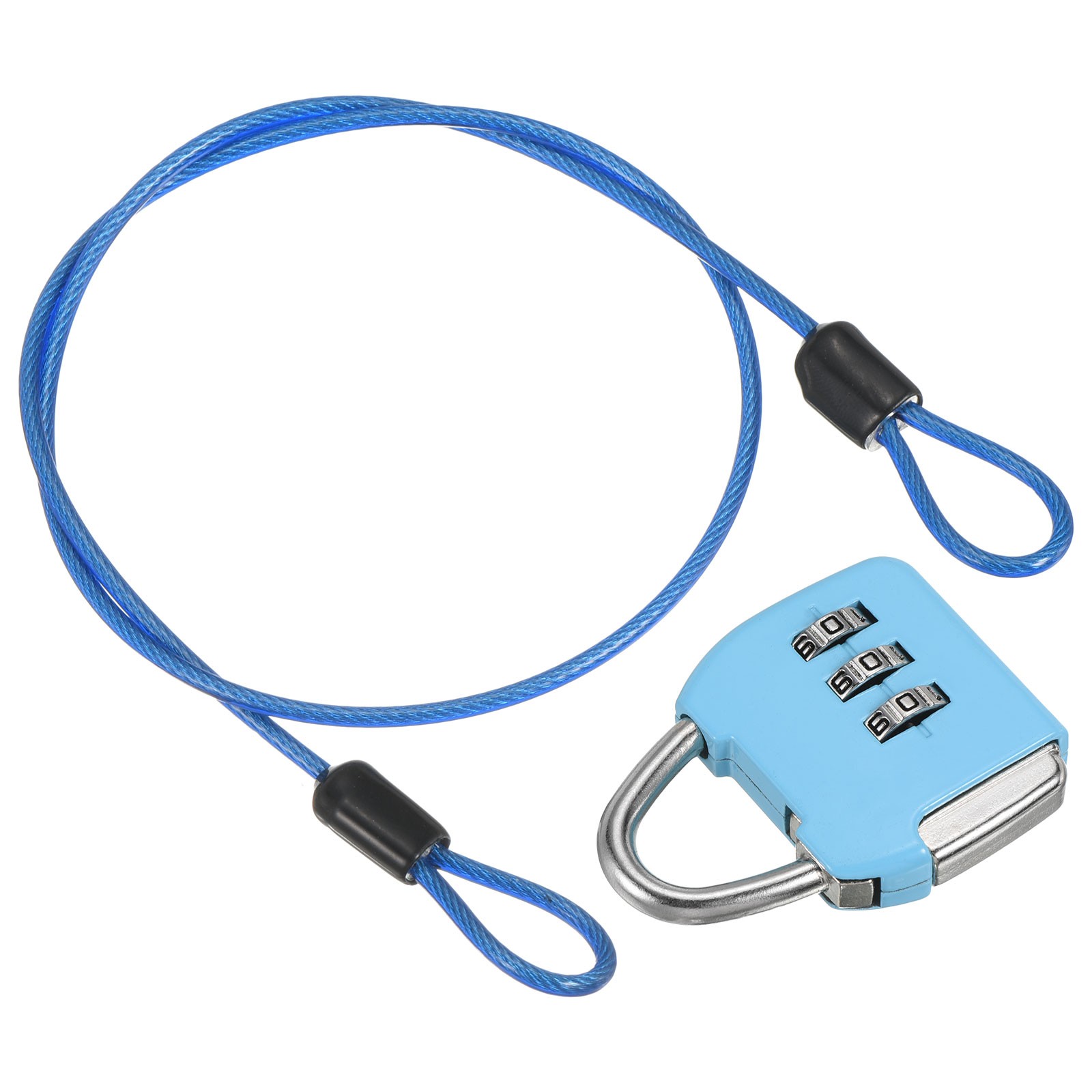 3 Digit Combination Padlock Steel Security Cable 1.6Ft Travel Chain Lock Blue