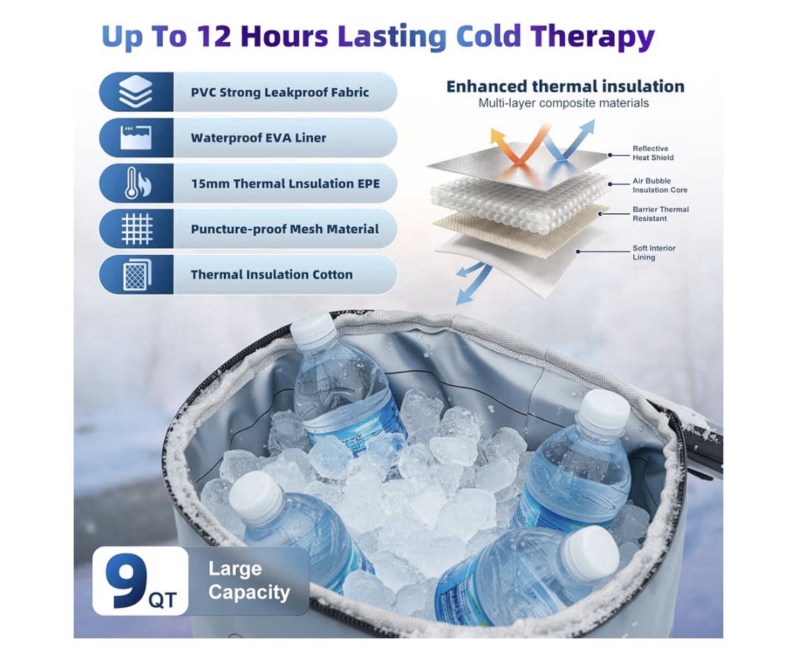 Cold Therapy System with Circulating Cooling Pad, Ultra-Quiet, Leak-Proof, Gray