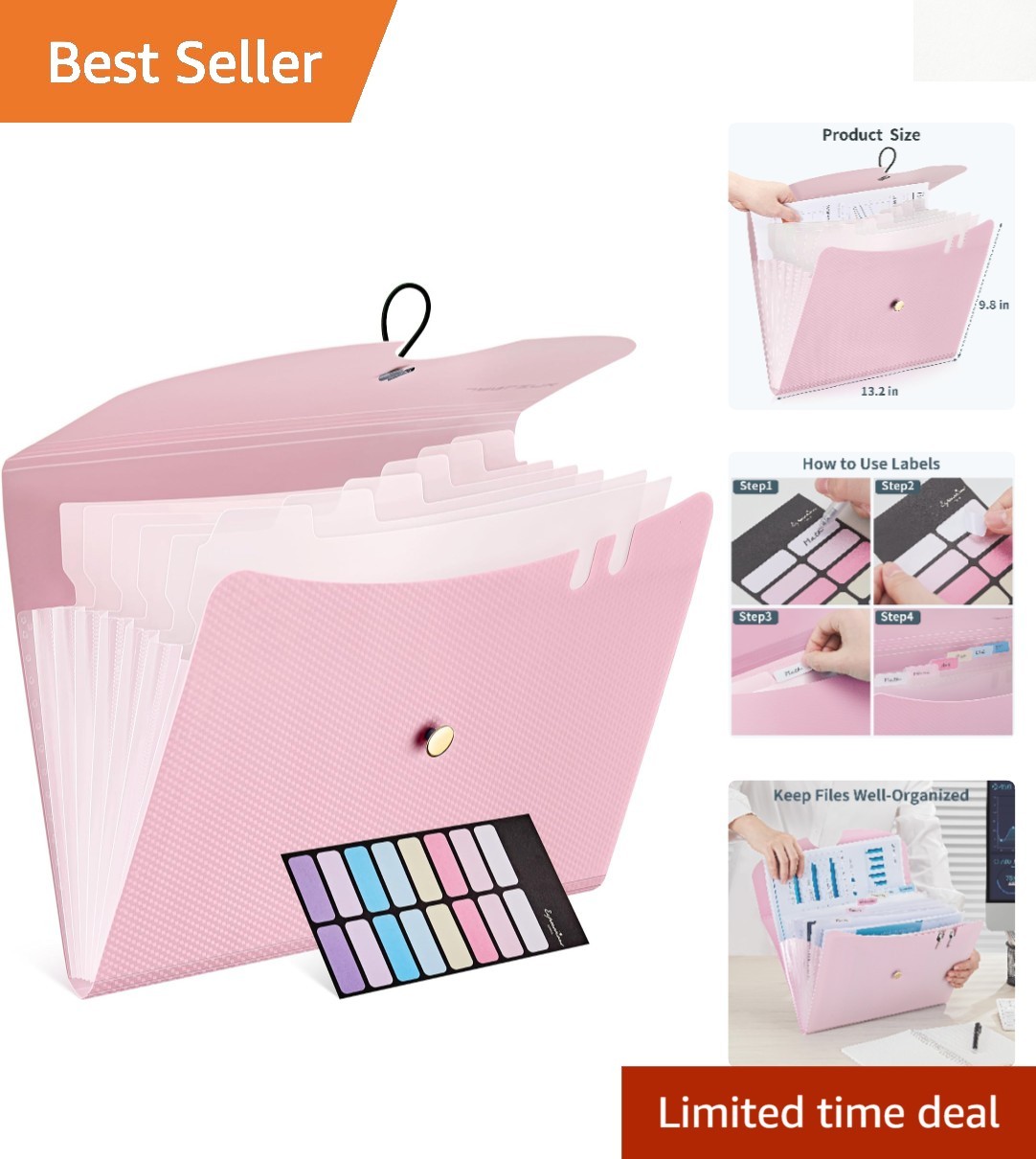 Expanding File Folder with 7 Pockets - Macaron Pink A4 Organizer for All Needs
