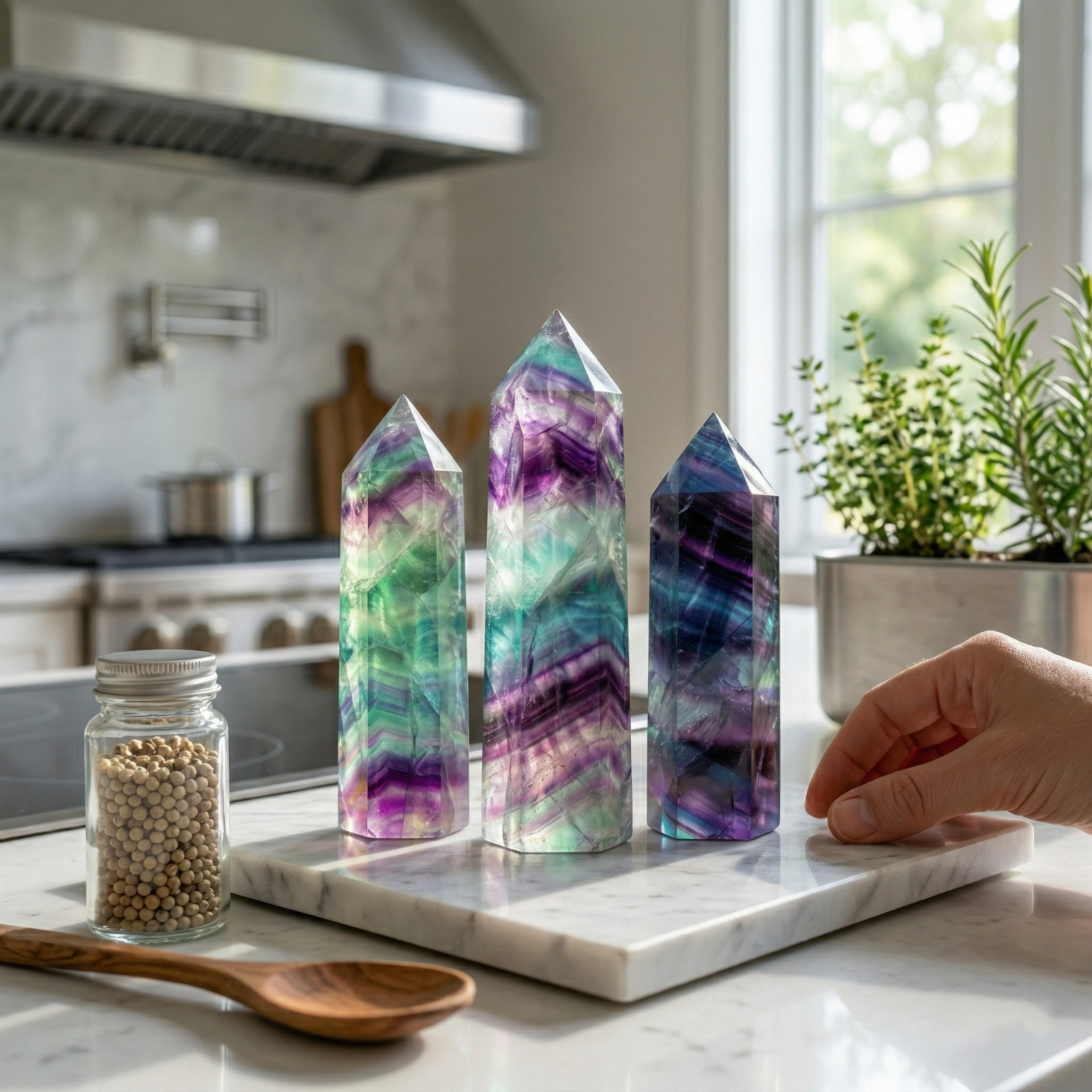 A++ Natural Rainbow Fluorite Tower Point Crystal Quartz Stone Obelisk Wand