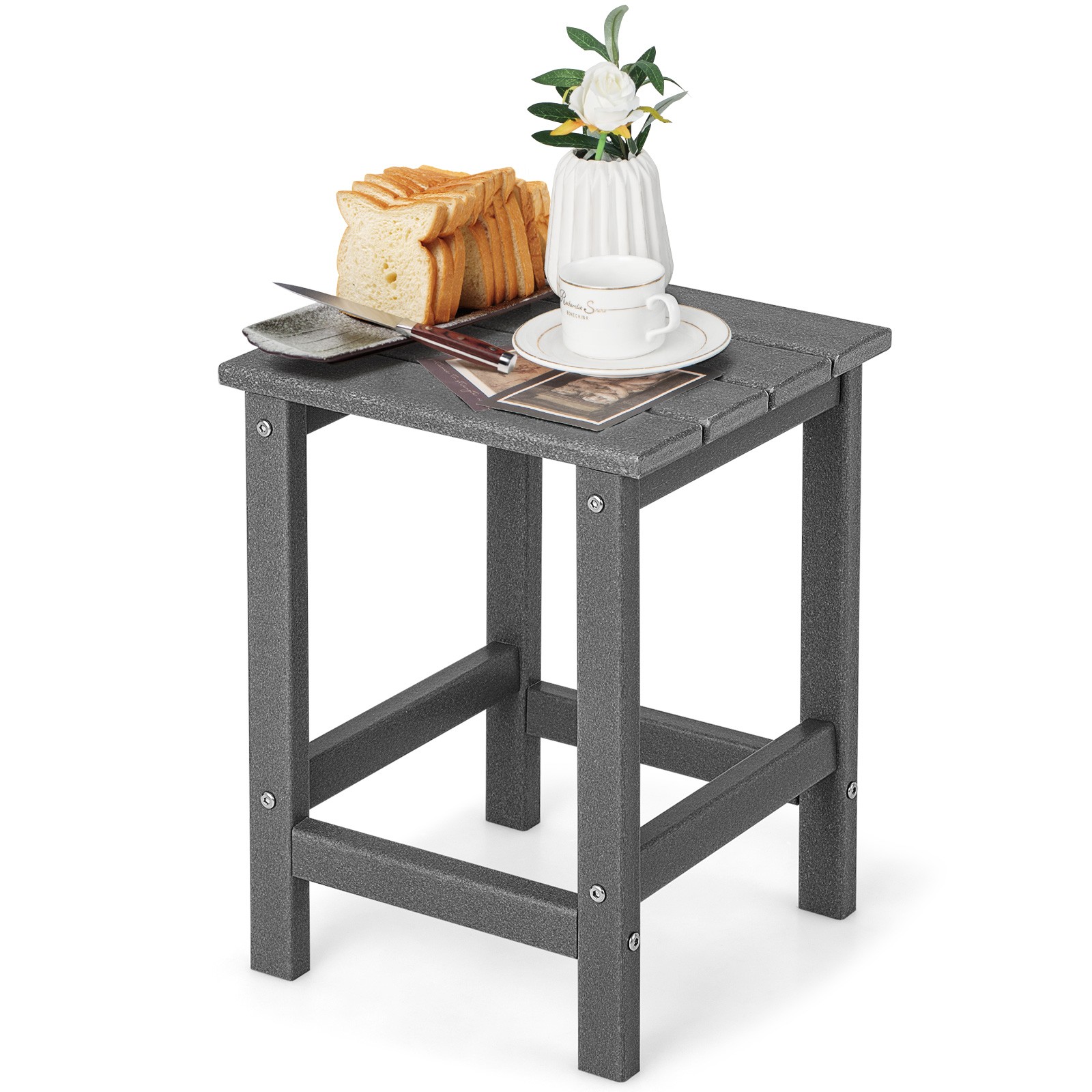 14" Patio Adirondack Side End Table HDPE Square Weather Resistant Garden Grey