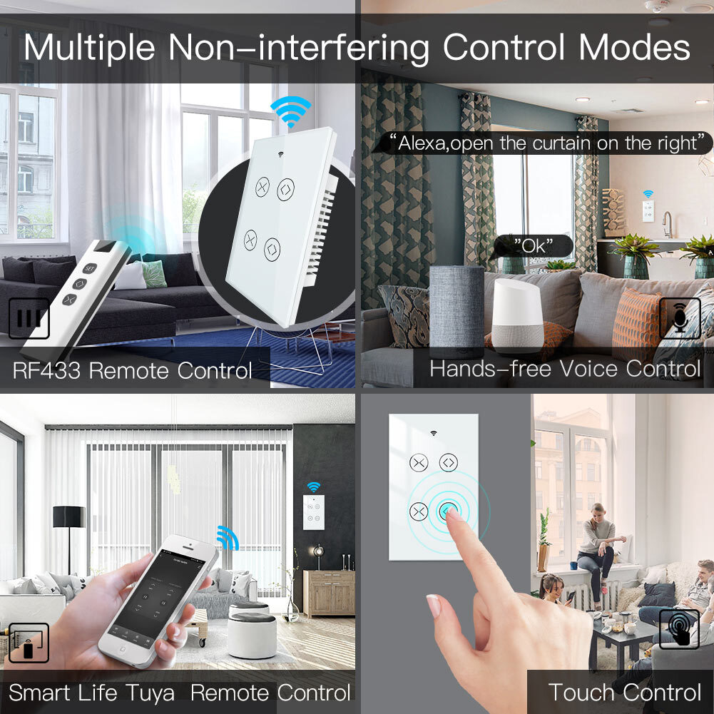 MOES 2Gang WiFi RF Smart Curtain Switch Roller Blinds Shutter Timer Alexa Google