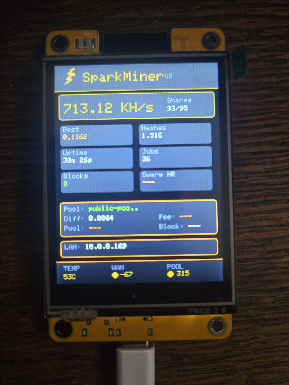 SparkMiner 700kH/s + Case⚡2x Faster Than Nerdminer, Solo Lottery Miner + CASE