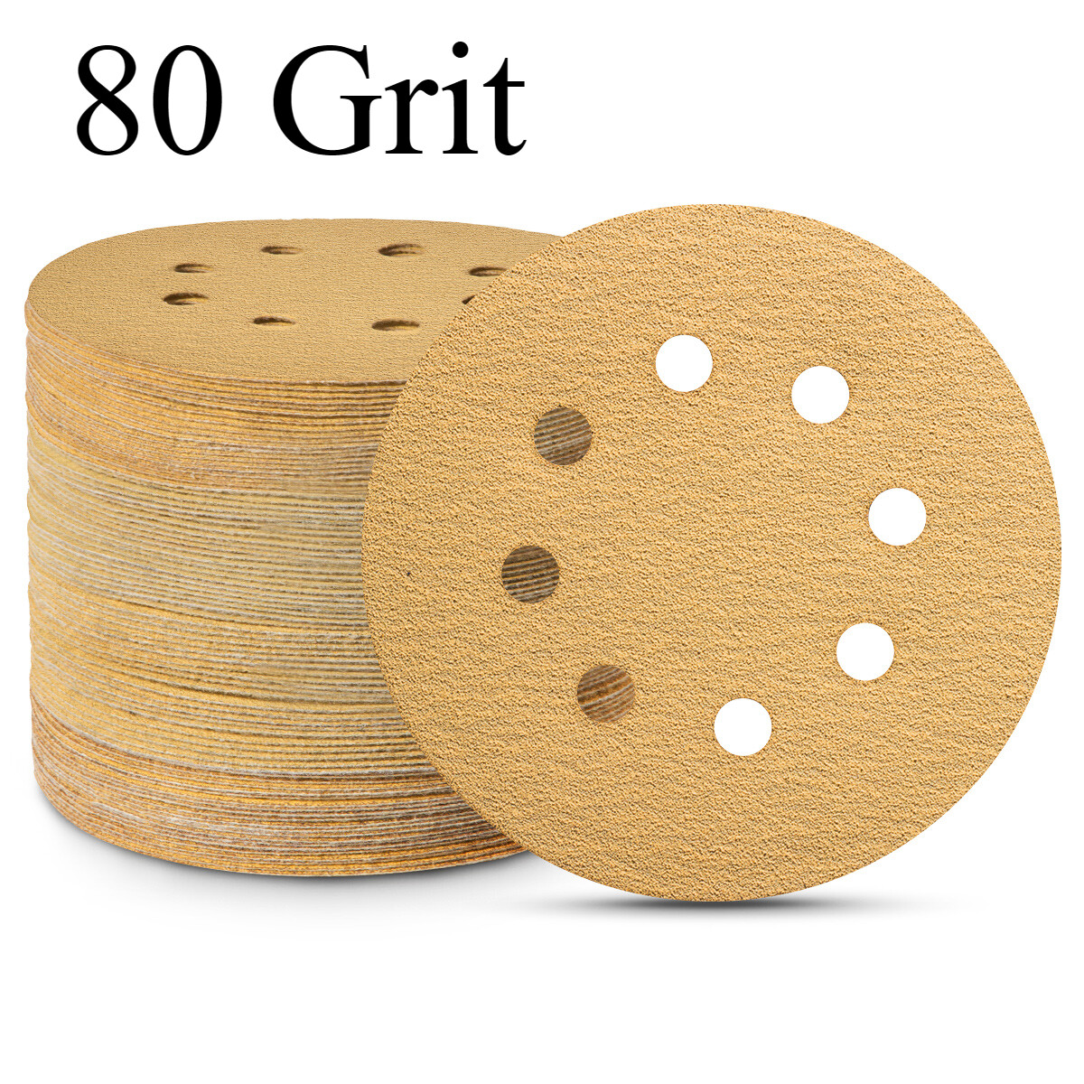 5 Inch Sanding Discs Hook and Loop Aluminum Oxide Gold 8 Hole Adhesive Sandpaper