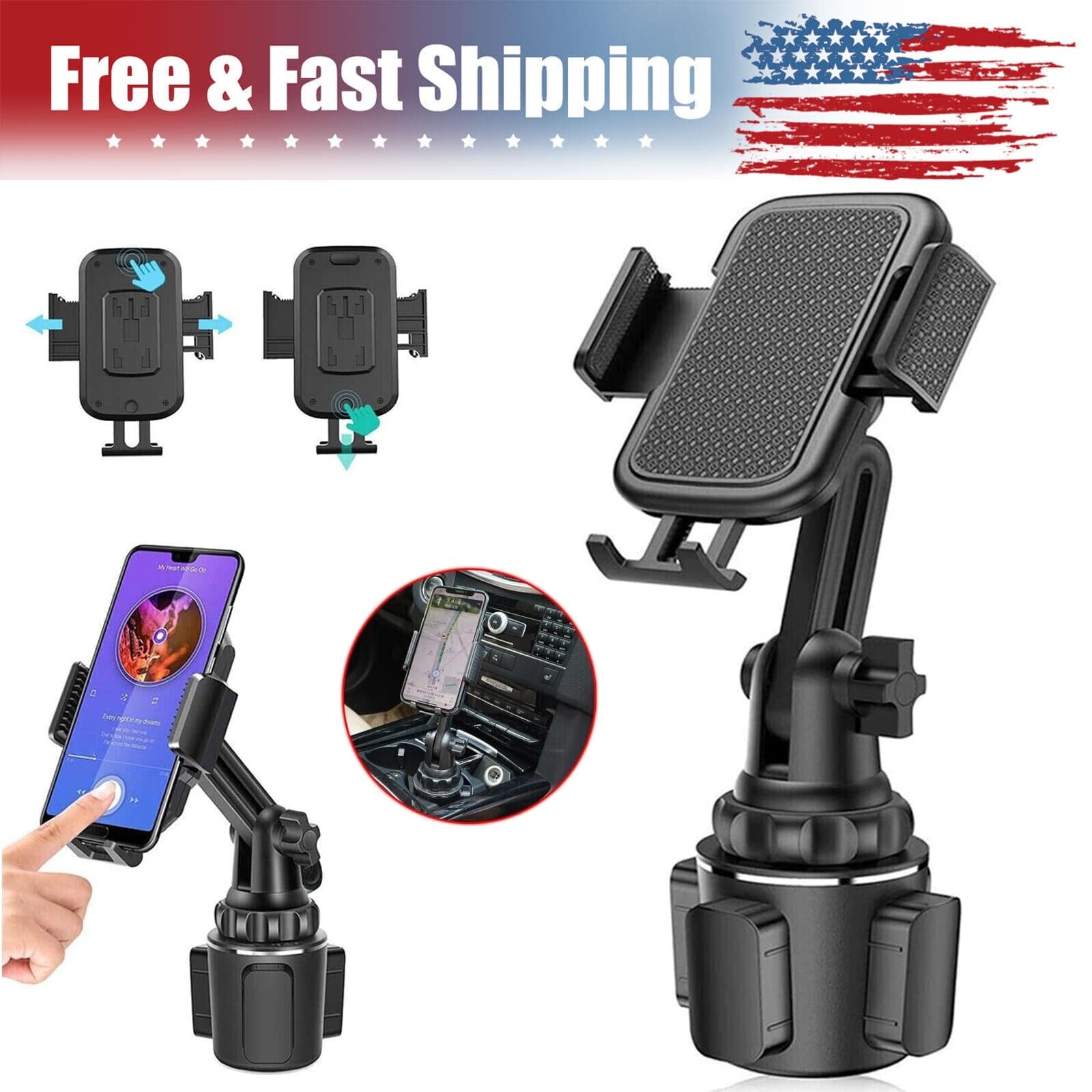Universal 360° Adjustable Phone Mount Car Cup Holder Stand Cradle For Cell Phone