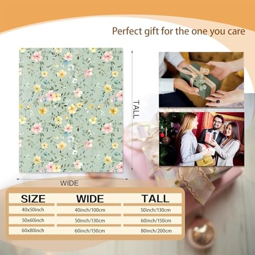 Spring Pastel Flower Theme Blanket Gifts for Women Girls, Soft Warm