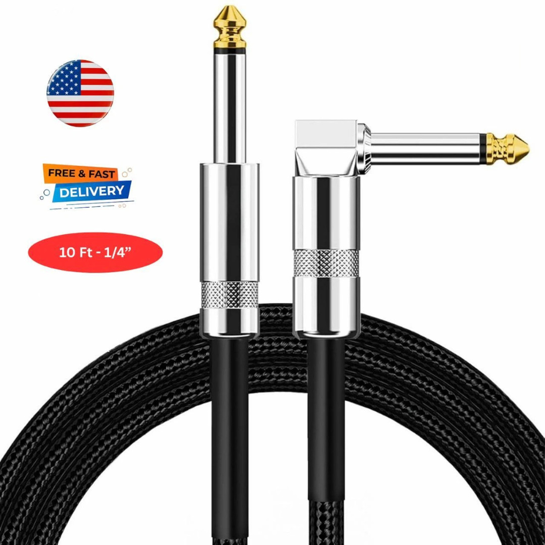 10ft NOISELESS Electric Guitar Bass Cable Pedal AMP Cord 1/4" For GIBSON FENDER