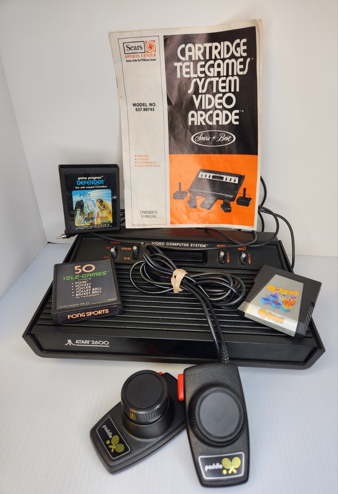 Atari CX-2600 TESTED DARTH VADER 4 Switch Console with 2 PADDLES and 3 Games