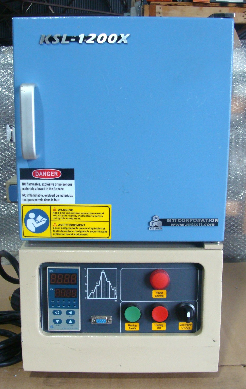 MTI Hi-Temp Muffle Furnace KSL-1200X-J, 1100 /1200 °C, AC 220 V, Parts/Repair