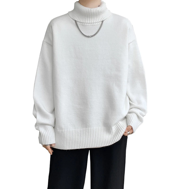 2025 New Autumn Men Turtle Neck Sweater Unisex Casual Loose Fit Trendy Knitted T