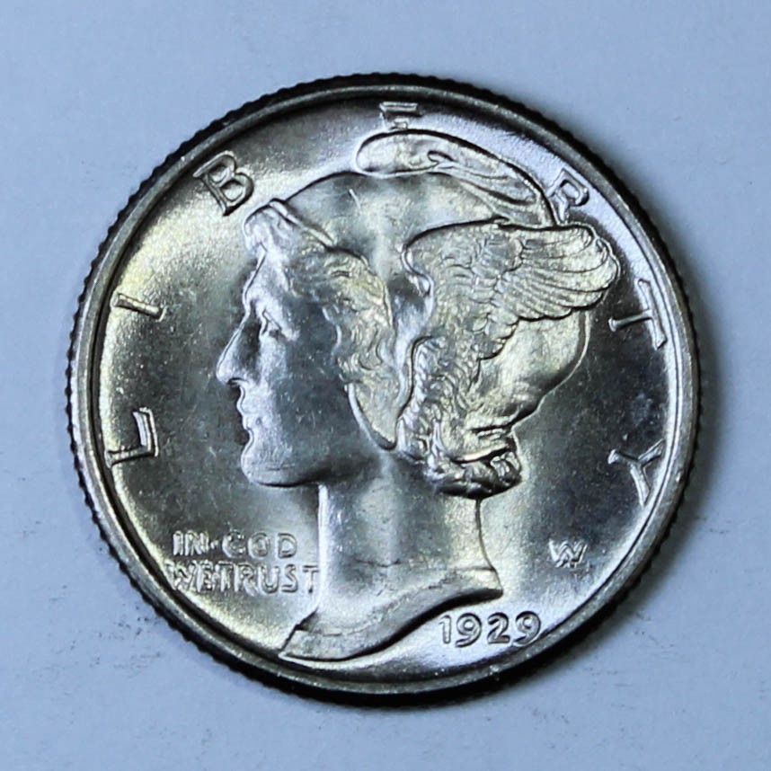 1929 Mercury Dime Lustrous Uncirculated UNC BU Silver 10c Winged Liberty Coin