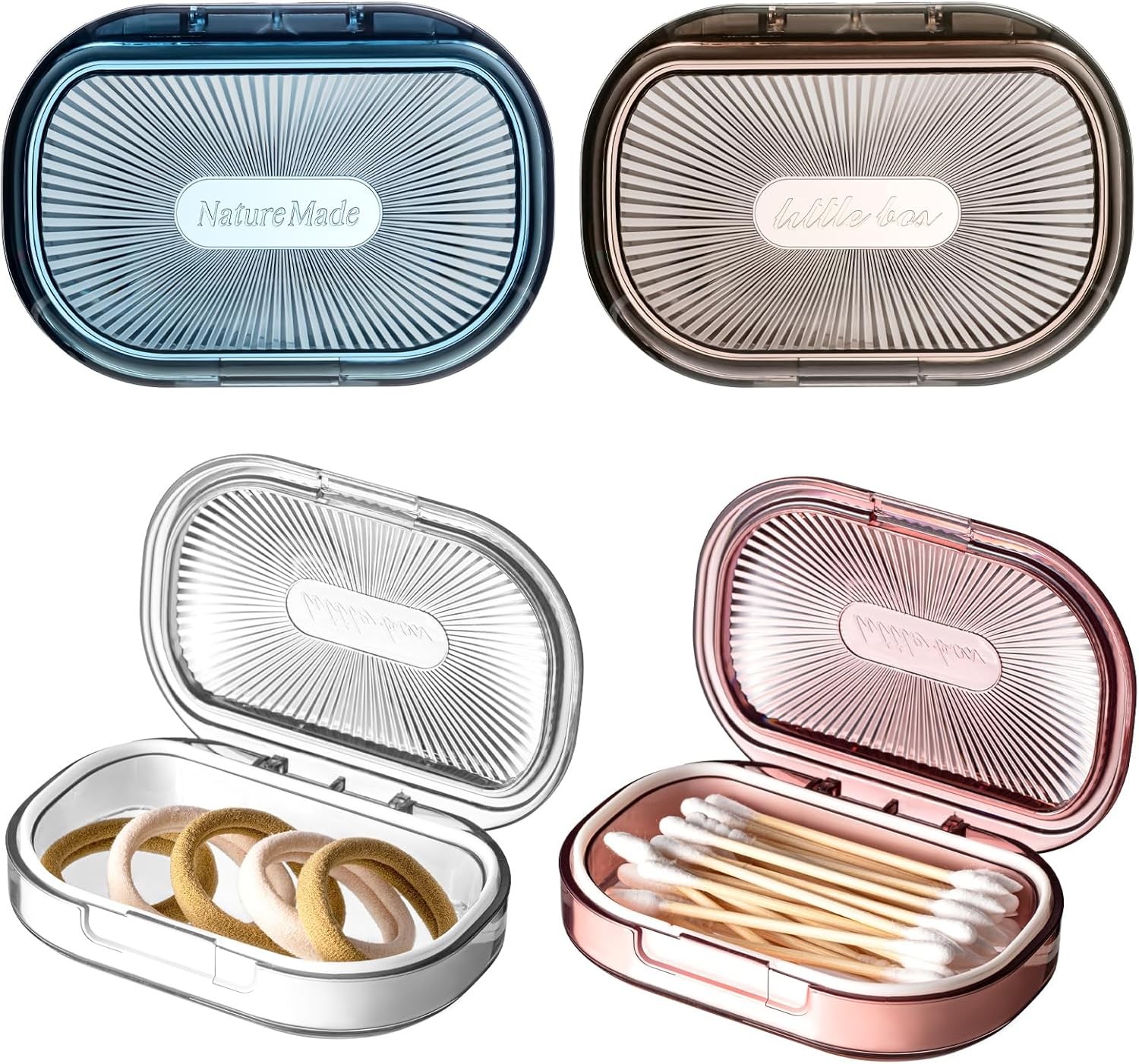 4Pcs Portable Small Storage Boxes, Travel Hair Tie Cotton Swab Organizer