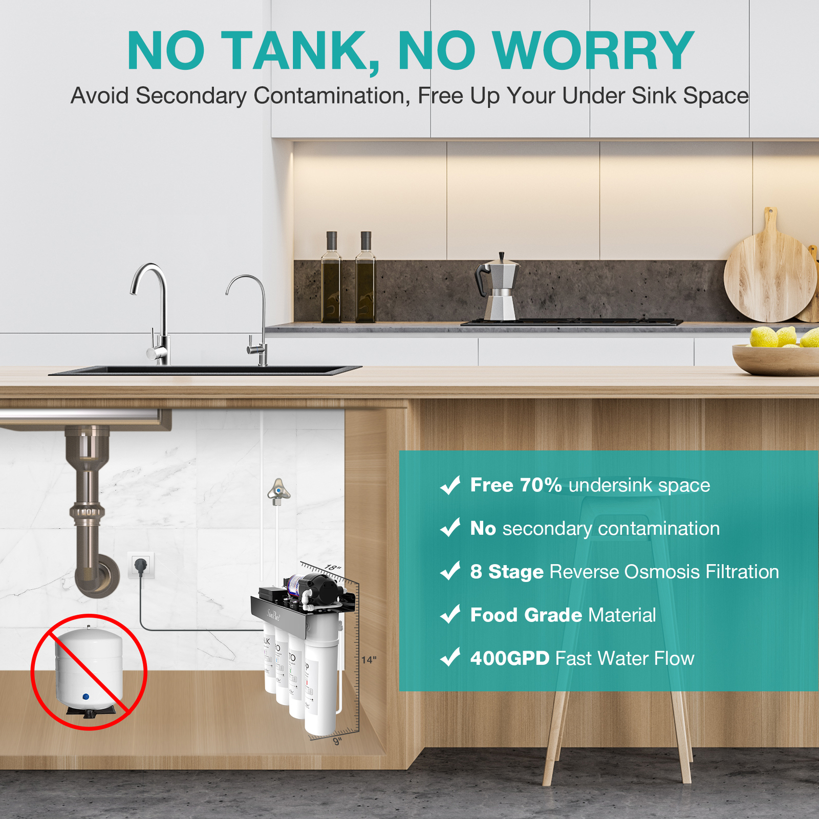 SimPure WP2-400GPD UV Alkaline pH+ Drinking Water Filter Reverse Osmosis System