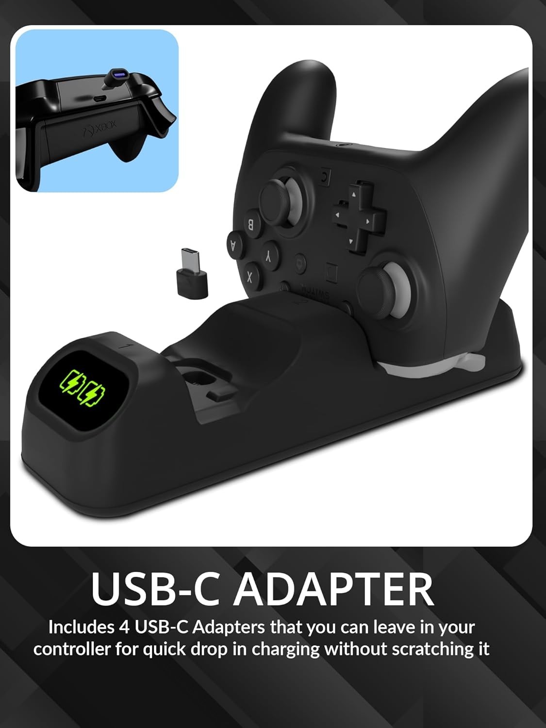 Universal USB-C Controller Charging Dock - Jet Black Duo Charger with Protection