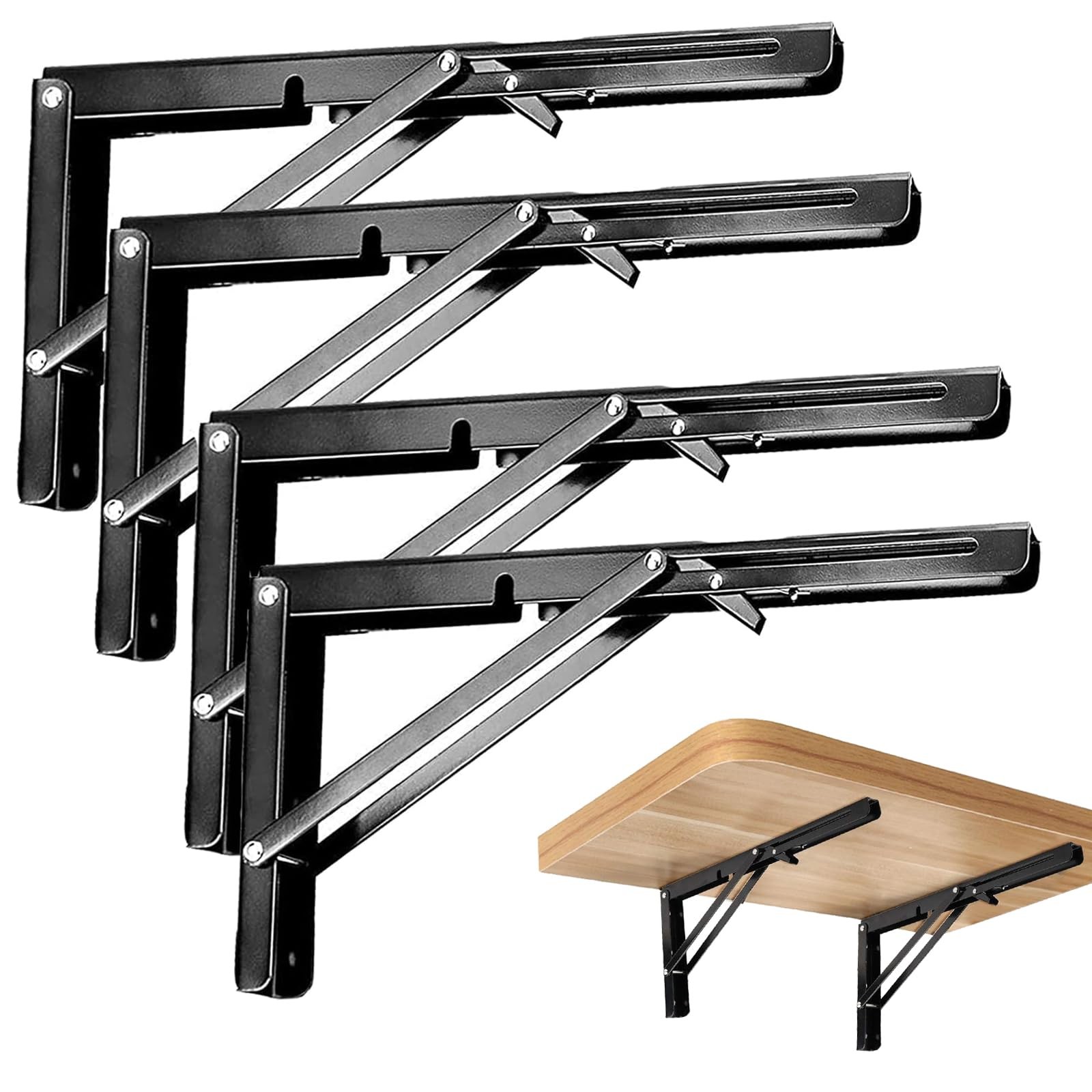 4PCS 14 Inch Folding Shelf Brackets, Max Load 440Lb Heavy Duty Metal Collapsi...