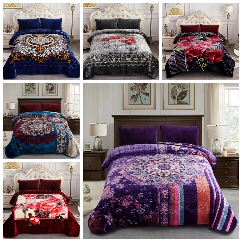 Korean Fleece Mink Blanket 85'' X 95'' 9 Lbs Heavy Soft Warm Floral Bed Blankets