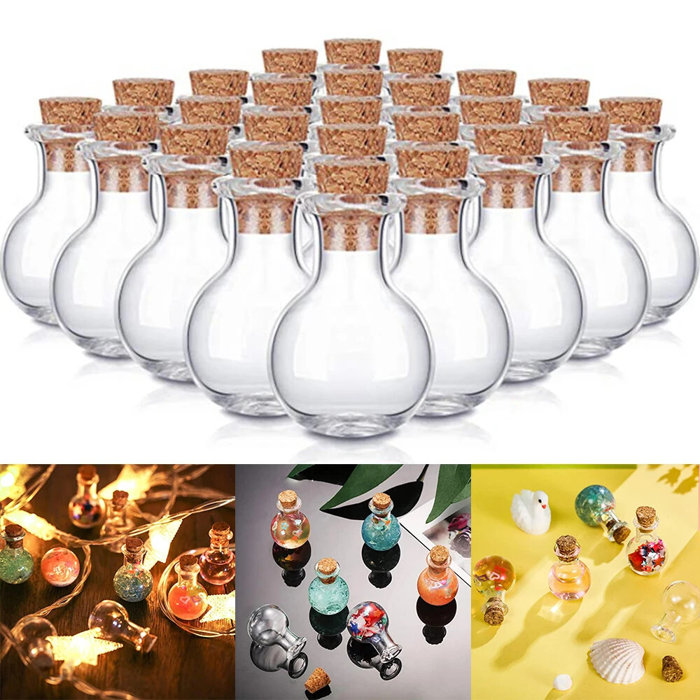 10X Small Cork Stopper Glass Bottles Clear Empty Jars Vials ﻿