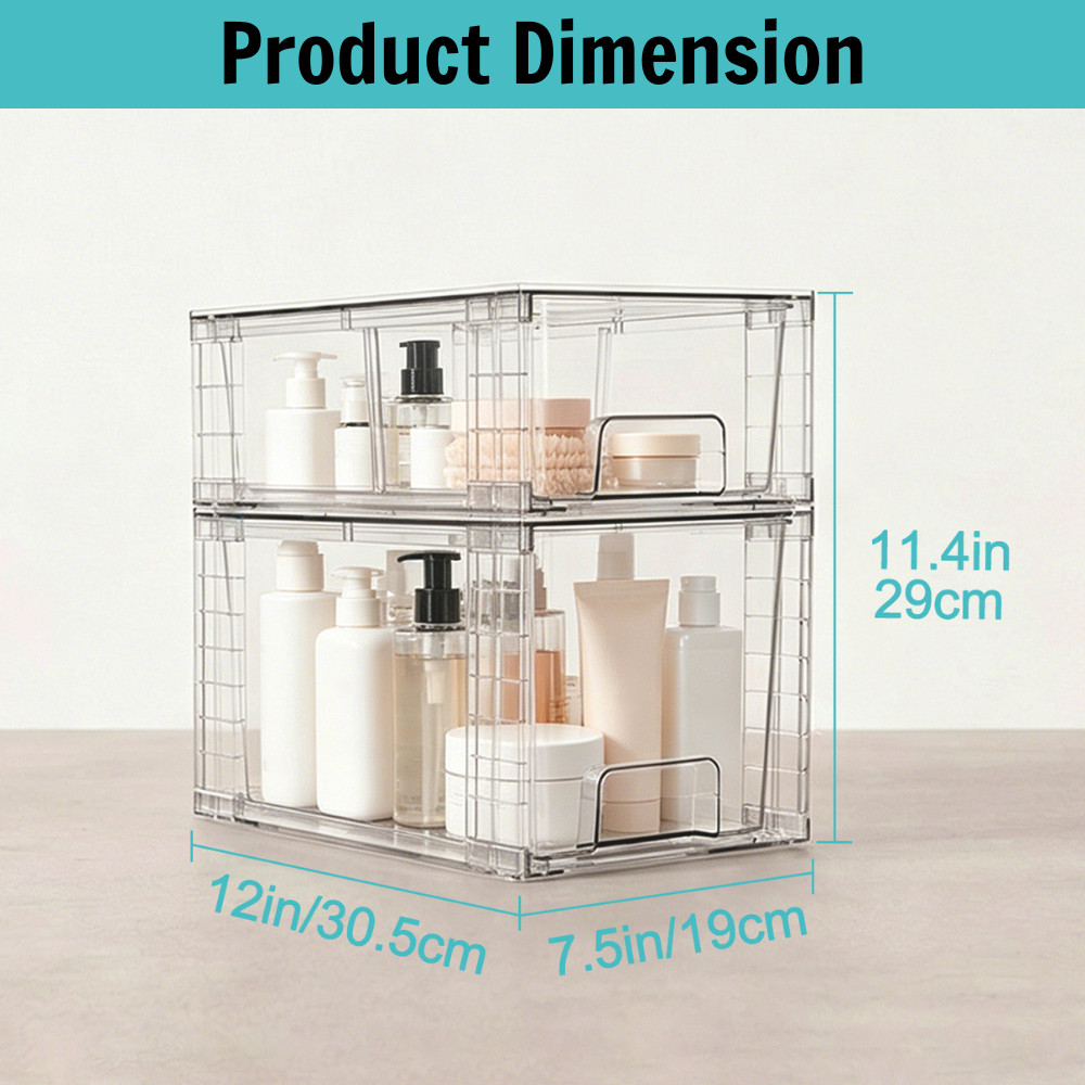 Chefstory 4 Pack Clear Stackable Storage Boxes for Pantry, Cabinet