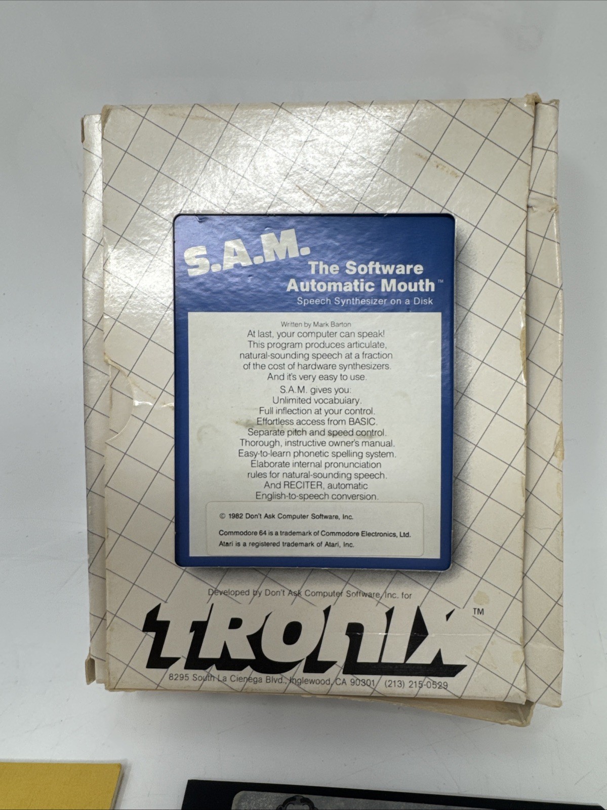 TRONIX S.A.M. - The Software Automatic Mouth for Atari 400/800 In Box Untested