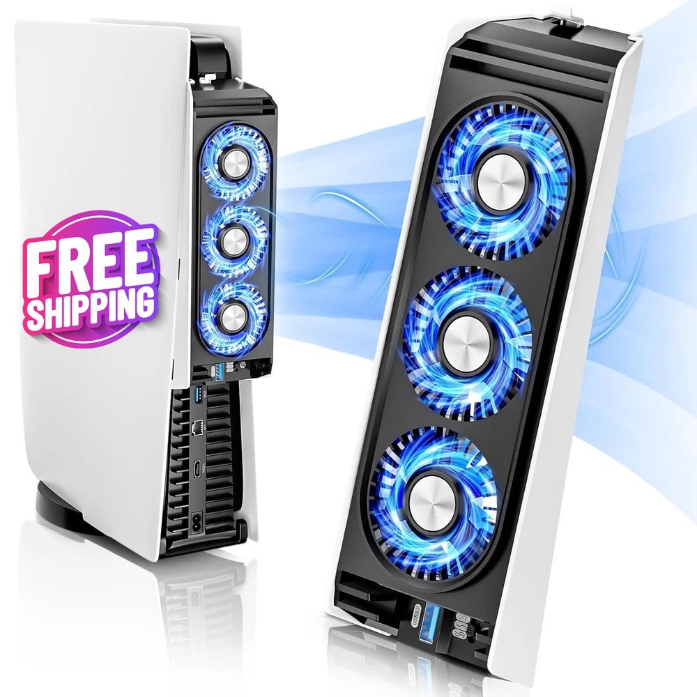 PS5 Cooling Fan with LED Light | Quiet Dual Speed Cooler USB 3.0 | Disc Digital