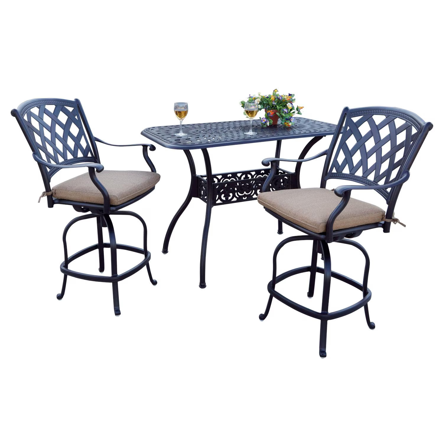 Ocean View 3 Pc Cast Aluminum Counter Height Bar Set 52 X 26 Inch Series 60