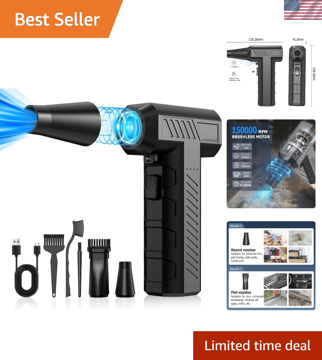 High-Power HEPA Air Duster - 150000RPM Cordless Cleaning Tool for All Surfaces